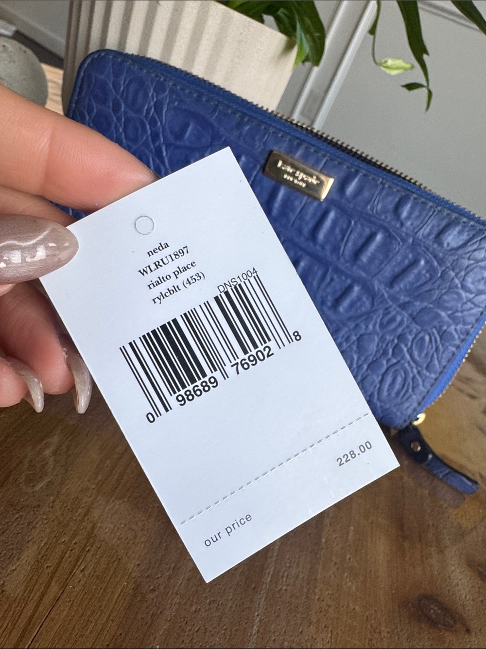 kate spade Croc-Embossed Zip Wallet in Cobalt Blue - Picture 2 of 3